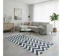 Fashion4Home Tappeto a pelo corto, boho Kelim, per soggiorno, camera da letto e cucina, per corridoio, cameretta dei bambini, blu e bianco, 60 x 180 cm