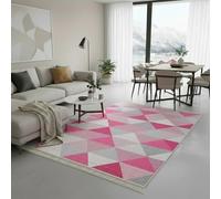 Fashion4Home Tappeto a pelo corto, boho Kelim, per soggiorno, camera da letto e cucina, per corridoio, cameretta dei bambini, rosa chiaro, 60 x 90 cm