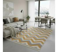 Fashion4Home Tappeto a pelo corto, boho Kelim, tappeto per soggiorno, camera da letto e cucina, tappeto per corridoio, camera dei bambini, colore oro Zigzag, saluti: 120 x 170 cm