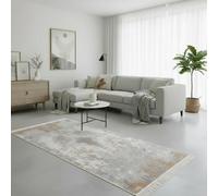 Fashion4Home Tappeto a pelo corto, boho Kelim, per soggiorno, camera da letto e cucina, per corridoio, camera dei bambini, : grigio astratto e oro, 60 x 180 cm