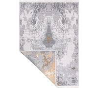 Fashion4Home Tappeto a pelo corto, boho Kelim, per soggiorno, camera da letto e cucina, per corridoio, camera dei bambini, colore: grigio astratto e oro, saluti: 160 x 230 cm