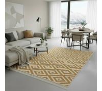 Fashion4Home Tappeto a pelo corto, boho Kelim, per soggiorno, camera da letto e cucina, per corridoio, cameretta dei bambini, trio-oro bianco, 120 x 170 cm