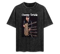 Fashionable Men's Retro T-Shirt Cheap Trick Rick Nielson And His 5 Neck Guitar Cotton T-Shirt Black XL