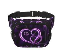 Fashional - Marsupio da donna con stampa di cuori viola, con cinghia regolabile, per allenamento/corsa/escursionismo, Nero , Taglia unica