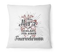Fashionalarm Cuscino con scritta "Mein Herz schlaggt für ein Feuerwehrmann - 40 x 40 cm mit Füllung | Geburtstag Geschenk Geschenk Freundin Frau Paare Feuerwehr, Farbe: weiß