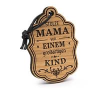 Fashionalarm Portachiavi Orgogliosa mamma di 1 bambino in legno con incisione | idea regalo compleanno festa della mamma nascita bambino ragazza ragazzo mamma, marrone