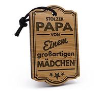 Fashionalarm Portachiavi orgoglioso papà di 1 ragazza in legno con incisione | idea regalo compleanno festa del papà nascita bambino figlia padre, marrone, vedi descrizione