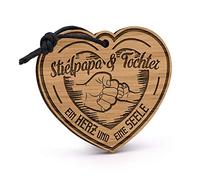 Fashionalarm Portachiavi Papà & Figlia UN Cuore un'anima in legno con incisione | Festa del Papà Compleanno Idea Regalo Papà Figliastra, marrone, 6,0 x 5,5 cm, Rustico