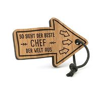 Fashionalarm Portachiavi "So sehht der Beste Chef der Weltaus | Freccia in legno con incisione | Idea regalo compleanno Natale Boss, marrone, vedi descrizione