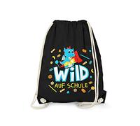 Fashionalarm Sacca da palestra - Wild auf School - Drago | Zaino per bambini con divertente motivo animale, idea regalo per l'inizio della scuola, per bambini di prima classe, Nero , taglia unica,