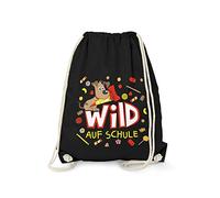 Fashionalarm Sacca da palestra - Wild on Scuola - Cane | Zaino per bambini con divertente motivo animale, idea regalo per l'inizio della scuola, scuola 1° classe, Nero , taglia unica, Unico
