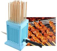 Fashionapple Cubo Fabbrica Spiedini Arrosticini Creatore Rapido per Carne e Verdure Barbecue Spiedini arrosticini cubo Barbecue Stringer 49 Buche Barbecue Grill Maker Kit Strumento(Blue)