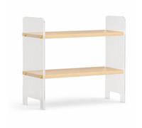FashionCha Organizer da Scrivania e Libreria da Scrivania, Mini Scaffale Portaoggetti per Ufficio e Casa, Trasparente, Legno Naturale, Moderno Semplice, 2 strati, 40 cm