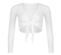 FASHIONISM Coprispalle da Donna con Lacci a Maniche Lunghe Top Donna Tinta Unita Maniche Lunghe con Lacci Davanti Bolero Coprispalle Donna Avvolgente Aperto Corto Cardigan Top, bianco, 40-42