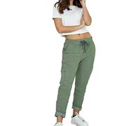 FASHIONISM Pantaloni italiani da donna con coulisse e risvolto, pantaloni estivi elasticizzati a lunghezza intera, pantaloni da jogging, cachi, 44-46
