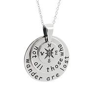 FashionJunkie4Life Collana con ciondolo a forma di bussola "Not All Those Who Wander Are Lost Compass in argento Sterling, catena da 45,7 cm, metallo, Metallo