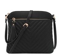 FashionPuzzle Borsa a tracolla trapuntata Chevron Medium con nappe accento Nero Taglia unica