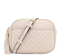 FashionPuzzle Chevron Borsa a tracolla imbottita per fotocamera con tracolla a catena e nappa, colore pelle (nude), taglia unica, Color carne (nude), Talla única