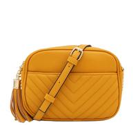 FashionPuzzle Chevron - Borsa a tracolla trapuntata con tracolla e nappa, giallo (Senape), Taglia unica