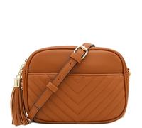 FashionPuzzle Chevron - Borsa a tracolla trapuntata con tracolla e nappa, marrone (marrone chiaro), Taglia unica