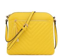 FashionPuzzle Chevron Quilted Medium Crossbody Bag with Tassel Accent (Yellow)
