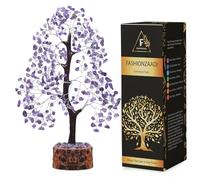 FASHIONZAADI Amethyst Gemstone Bonsai Money Chakra Tree Feng Shui Crystal Chakras Stone Healing Crystals Trees Good Luck Home Office Table Décor Health Prosperity Size 10-12 inch (Silver Wire)