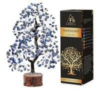 FASHIONZAADI Lapis Lazuli Gemstone Money Tree Natural Feng Shui Bonsai Healing Crystals Reiki Chakra Good Luck Table Décor Crystal Size 10-12 inch (Silver Wire)
