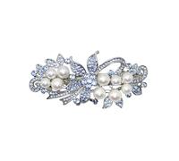 Faship Splendido fermaglio floreale con strass blu chiaro e perle 9,5 cm x 4,4 cm