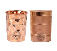 Fashnkart Bicchieri in rame puro per bere - Salute ayurvedica Bicchieri in rame puro - Set da 2 pezzi - 300 ml. (10 fl oz) (Diamond & Silver Touch)