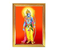 Fashnkart Foto di Dio indù di Bhagwan Ram con cornice in legno dorato per rituali religiosi indiani Pooja, devozioni personali, 21 x 28 cm