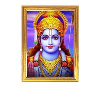 Fashnkart Foto di dio indù di Dio Rama con cornice in legno dorato per rituali religiosi indiani Pooja, devozioni personali, 21 x 28 cm