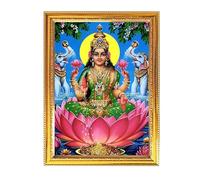 Fashnkart Gaja Lakshmi Dea foto con cornice dorata per il culto indiano Pooja indù Puja Tempio riscaldamento casa religiosa tavolo da parete 20,6 x 28,9 cm