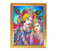 Fashnkart Krishna Radha Cornice portafoto religiosa per sala Puja Tempio da appendere alla parete, decorazione per la casa, con laminazione dorata, per culto 19 x 29 cm