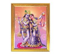 Fashnkart Krishna Radha Cornice portafoto religiosa per sala Puja Tempio da appendere alla parete, decorazione per la casa, con laminazione dorata, per culto 19 x 29 cm
