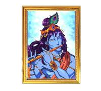 Fashnkart Lor Kanhaji - Cornice portafoto dorata con flauto che suona il flauto Pooja con un tema religioso o spirituale, tempio, puja, decorazione per la casa, adorazione, 21 x 28 cm