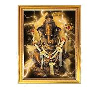 Fashnkart Lord Ganpati Cornice portafoto religiosa Puja Room Tempio da appendere alla parete, decorazione per la casa con laminazione dorata per il culto 30 x 49 cm
