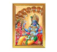 Fashnkart Lord Govinda Foto di Dio indù con cornice in legno dorato per rituali religiosi Pooja, devozioni personali e creazione di spazi sacri 11,8 x 15,7