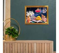 Fashnkart Lord Jagannath - Cornice dorata con immagine di dio indiano, tempio religioso orizzontale, da appendere alla parete, puja, devozionale, casa, 30,5 x 23,9 cm