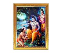 Fashnkart Lord Ram Hanuman - Foto di Dio indù con cornice in legno dorato per rituali religiosi Pooja, devozioni personali e creazione di spazi sacri, 30 x 40 cm