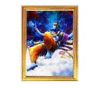 Fashnkart Lord Trivikrama - Foto di Dio indù con cornice in legno dorato per rituali religiosi Pooja, devozioni personali e creazione di spazi sacri, 30 x 40 cm