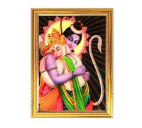 Fashnkart Ram Hug Hanuman - Foto di Dio indù con cornice in legno dorato per rituali religiosi indiani Pooja, devozioni personali, 21 x 28 cm