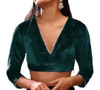 Fashnkart Sari Sari Choli - Camicetta da donna indiana, in velluto, con scollo a V, maniche a 3/4 con Gotta Patti, Foglia di t, M