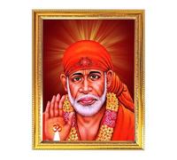 Fashnkart Shirdi Sai Baba Dio cornici per foto per Pooja indiano dorato decorazione da parete religiosa indù tempio ufficio laminato poster per sala Pooja 7,8 x 11,4