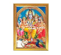 Fashnkart Shiv Pariwar Bholenath, Parvati, Ganesha e Kartikeya, cornice dorata per foto indiane Pooja a tema religioso o spirituale, tempio, puja, decorazione per la casa, adorazione, 21 x 28 cm