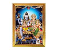 Fashnkart Shiv Pariwar Bholenath, Parvati, Ganesha e Kartikeya, cornice dorata per foto indiane Pooja con un tema religioso o spirituale Tempio Puja Room Home Decor Worship 30 x 49 cm