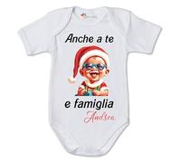 fashwork Body Natale PERSONALIZZABILE con nome neonato divertente - Caro Papà - Il mio primo Natale - Anche a te e Famiglia - Idea Regalo - Christmas - Regalo Natale Natalizio