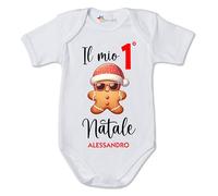 fashwork Body Natale PERSONALIZZABILE con nome neonato divertente - Il mio 1° Natale - Biscotto - Idea Regalo - Christmas - Regalo Natale Natalizio