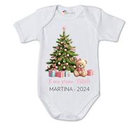 fashwork Body Natale PERSONALIZZABILE con nome neonato divertente - Il mio primo Natale - Orsetto Rosa - Idea Regalo - Christmas - Regalo Natale Natalizio