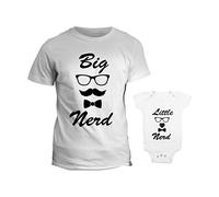 fashwork Coppia Tshirt e Body Neonato Padre Figlio Festa del papà Big Nerd/Little Nerd - Idea Regalo Bodino Divertente per Uso diurno