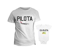 fashwork Coppia Tshirt e Body Neonato Padre Figlio Festa del papà Pilota Co-Pilota - Idea Regalo Bodino Divertente per Uso diurno